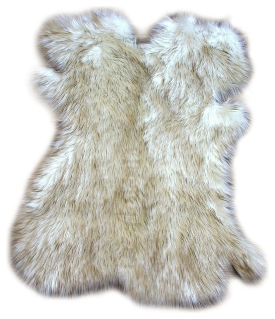 Brown Tip Alaskan Fox Faux Fur Throw Rug Plush Shag Contemporary