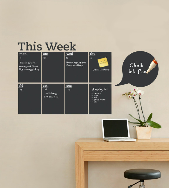 Weekly Chalkboard Calendar, Wall Decal Contemporary Wall Decals