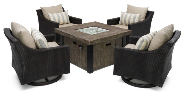 Deco 5 Piece Outdoor Patio Motion Fire Chat Set, Slate Gray
