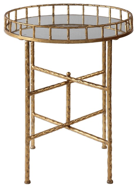 Elegant Textured Gold Tall Round Accent, Tall Round Side Table