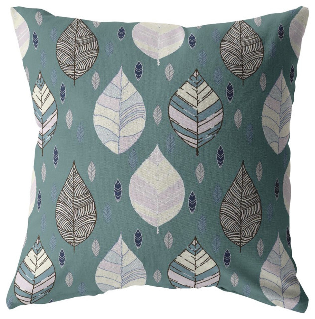 18" Pine Green Leaves Suede Decorative Throw Pillow