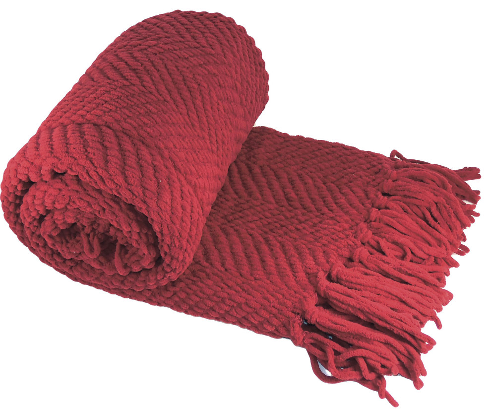 Tweed Knitted Throw Blanket, Chili Pepper, 60"x80"
