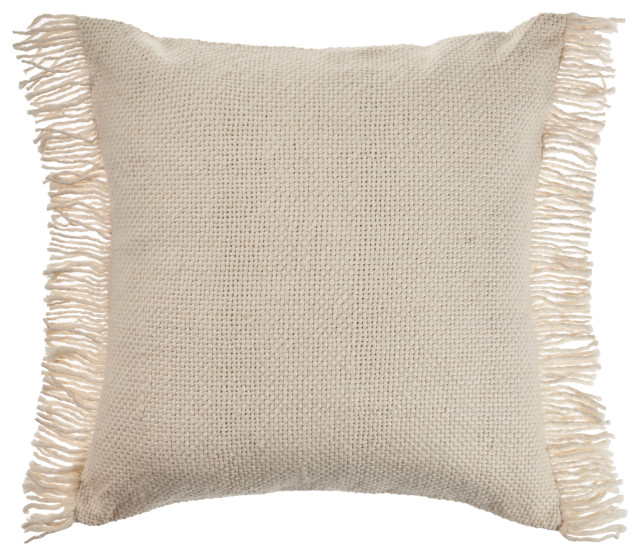 Solid Ivory Woven Throw Pillow with Fringe Contemporary Decorative Pillows by LR Home Houzz