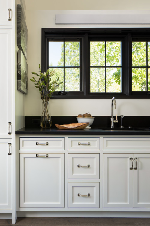 Stainless Steel Handles and White Cabinet Ideas Black Countertops: A Winning Combo