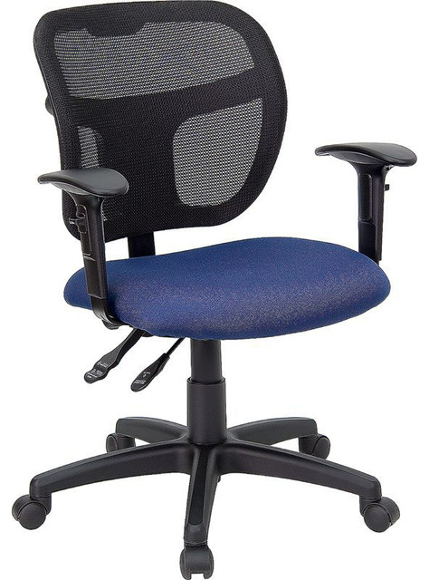 Mid-Back Mesh Task Chair with Navy Blue Fabric Seat and Arms