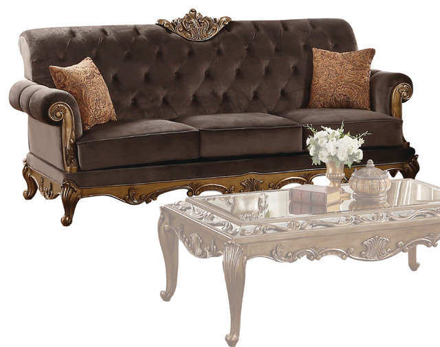 Acme Orianne Sofa With 2 Pillows Charcoal Fabric And Antique Gold Acme Orianne Sofa With 2 Pillows Charcoal Fabric And Antique Gold Victorian Sofas By Furniture