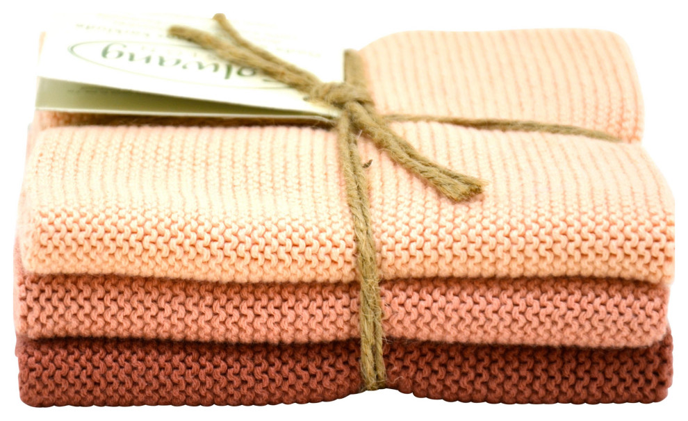 Solwang Design 3-Piece Danish Cotton Dishcloths | 100% Certified Organic Cotton, Organic Peach Combi