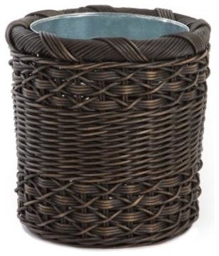 Round Wicker Waste Basket with Metal Liner