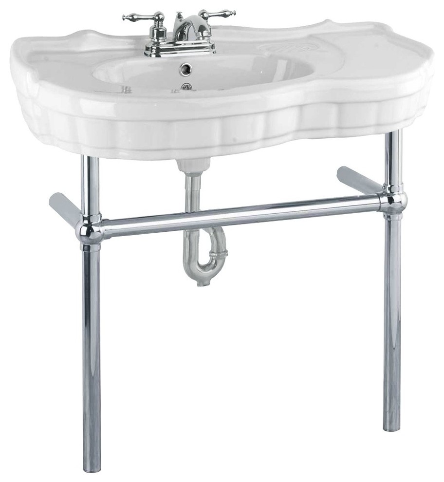 White Console Sink Porcelain Southern Belle with Chrome Bistro Legs