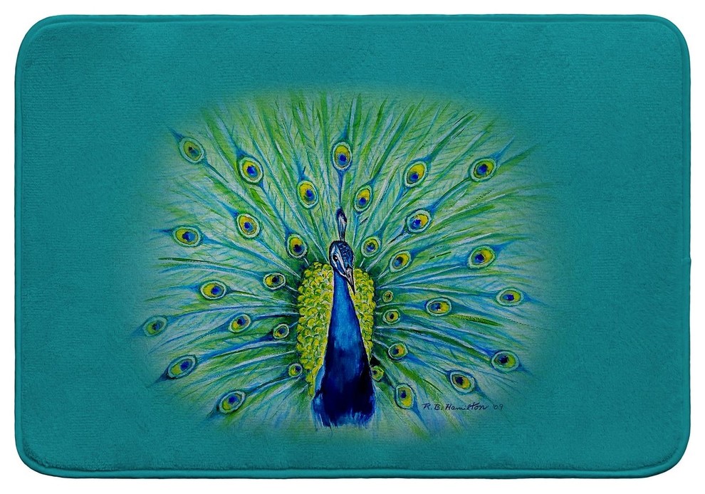 Peacock Bath Mat 24x36 Contemporary Bath Mats by Betsy Drake