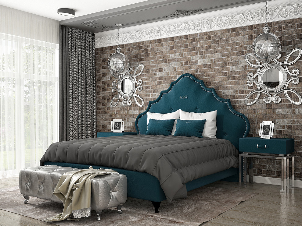 Спальня с кроватью цвета моренго