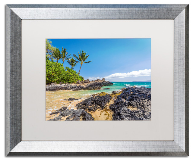 Pierre Leclerc 'Tropical Beach' Matted Framed Art, Silver Frame, White, 20x16