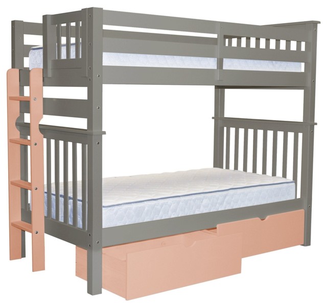 Bedz King Bunk Beds Tall Twin Over Pink End Ladder 2 Bedz King Bunk Beds Tall Twin Over Pink End Ladder 2 Drawers Gray Transitional By Quality