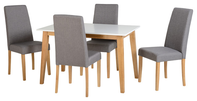 Seconique Rimini Dining Set, Oak and White and 4 Grey Fabric Chairs