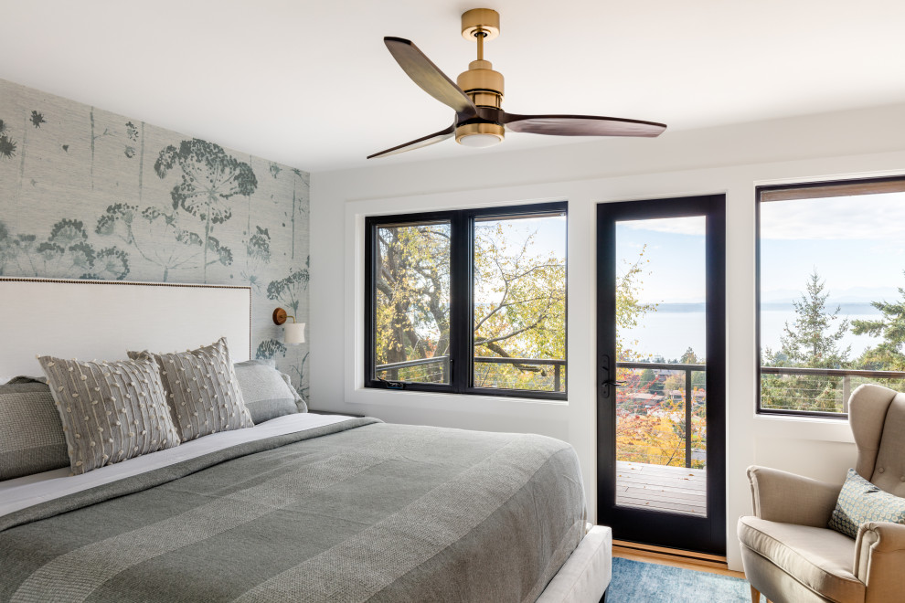 Design ideas for an eclectic master bedroom in Seattle.