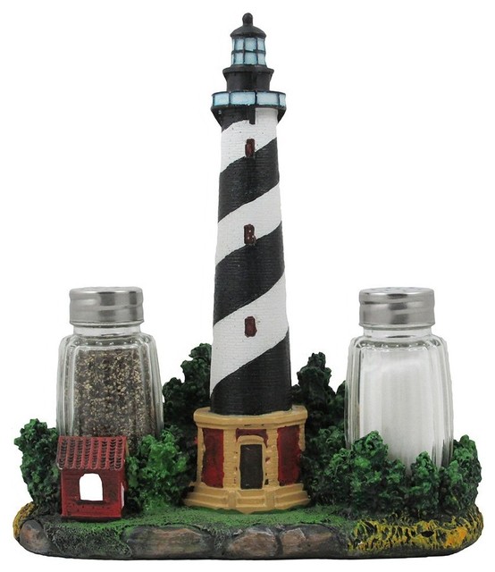 Nautical Cape Hatteras Lighthouse Glass Salt and Pepper Shaker Set Figurine with Holder in Decorative Kitchen Decor Sculptures and Collectible Coastal Gifts DWK Corp. Nautical Cape Hatteras Lighthouse Glass Salt and Pepper Shaker Set Figurine with Holder in Decorative Kitchen Decor Sculptures and Collectible Coastal Gifts DWK Corp.