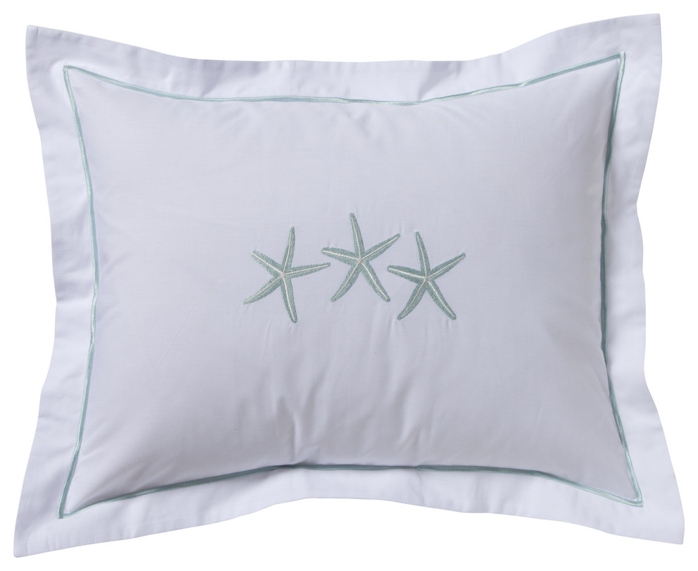3 Starfish Aqua Boudoir Pillow Cover, Aqua Beach Style Decorative