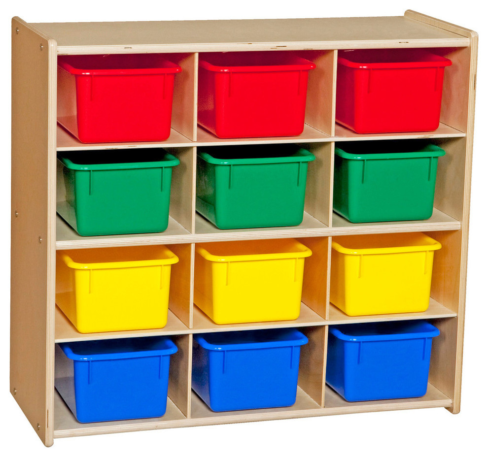 Contender Baltic Birch 12-Cubby Storage Unit With Colorful Tubs - Unassembled