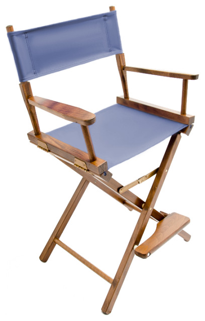 Gold Medal 24" Walnut Contemporary Director's Chair, Plymouth Blue