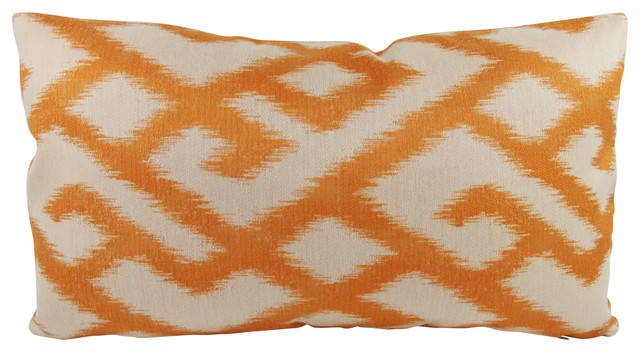 Jeff L Designs - Orange and Beige Lumbar Throw Pillow with Feather/Down Insert - View in Your ...