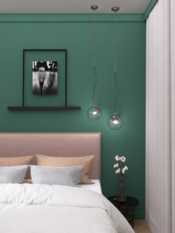 Квартира-студия 24 м2 "Зеленая гармония с розовым акцентом"