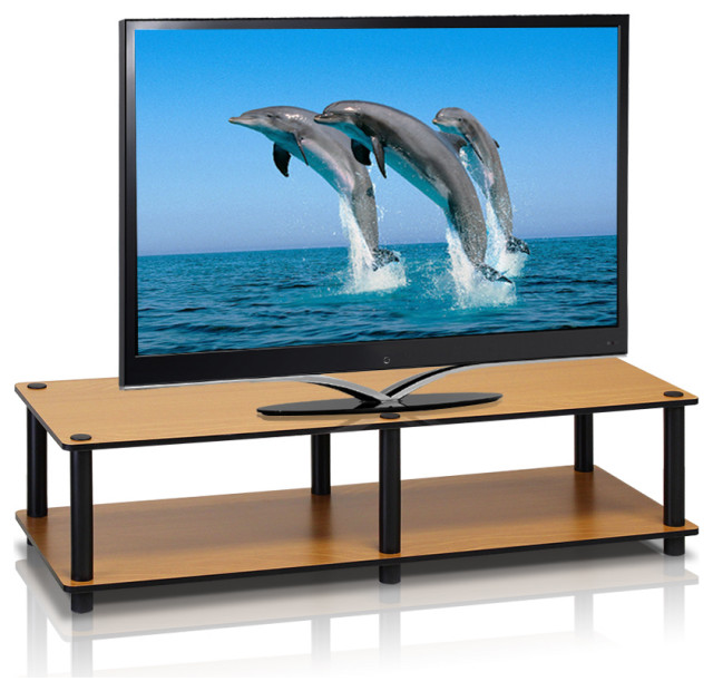 Just No Tools Wide TV Stand, Light Cherry w/Black Tube