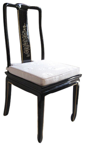 Oriental Side Chair With Mother of Pearl Lady Inlays and Silk Cushion