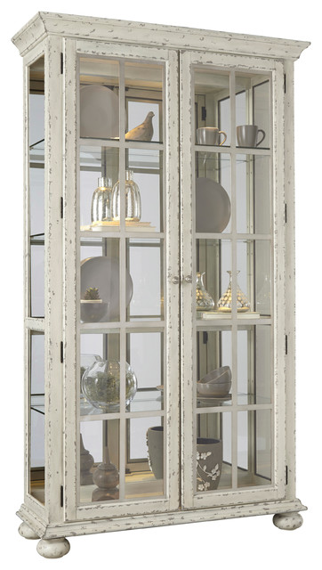 Shabby Chic Distressed White Curio Farmhouse China Cabinets