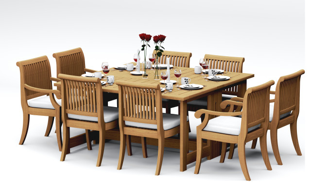9-Piece Outdoor Teak Dining Set: 60" Square Butterfly Table, 8 Giva Chairs