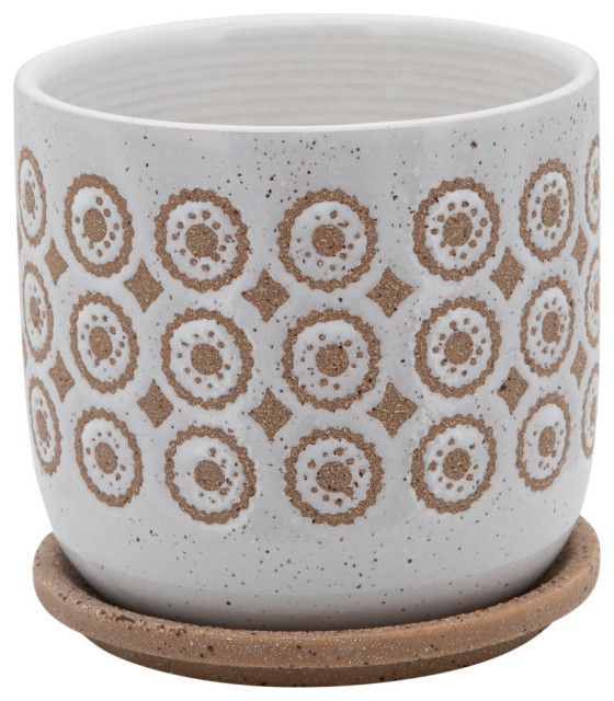 6" Circles Planter With Saucer Beige