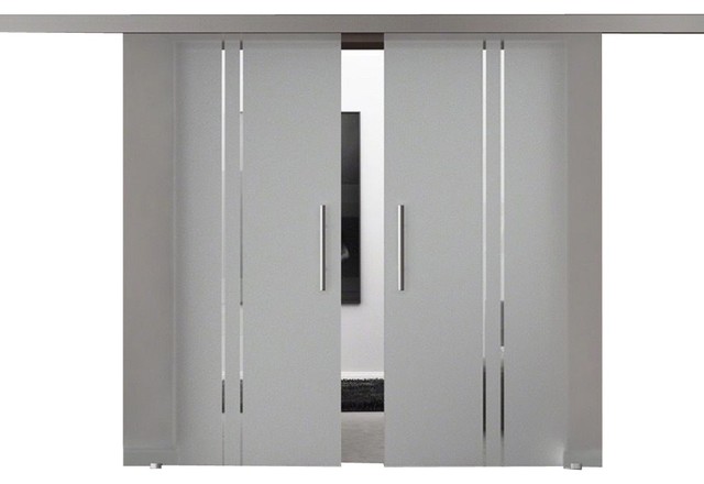 European 2 Leaf Double Sliding Glass Barn Doors Contemporary