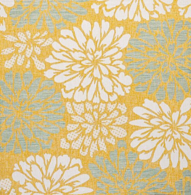 Zinnia Modern Floral Textured Weave Indoor/Outdoor, Yellow/Cream, 5' Square