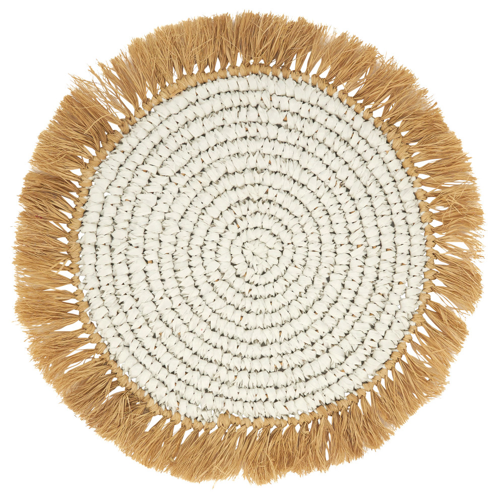 Raffia Design Round Placemats, Set of 4 Beach Style Placemats by