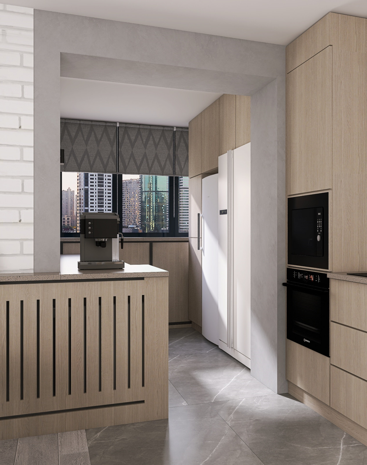 Дизайн кухни-гостиной с балконами