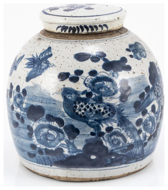 Vintage Ming Jar Flower Bird Motif Asian Decorative Jars And Urns