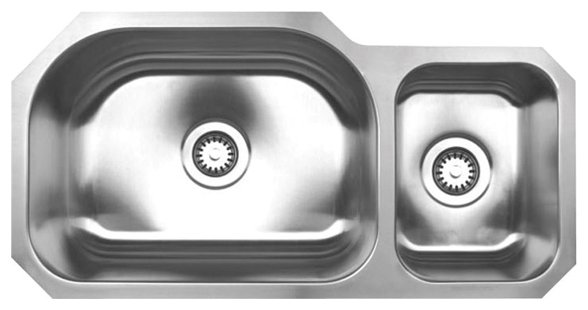 Whitehaus WHNDBU3317 Double Bowl Undermount Sink - Brushed Stainless Steel