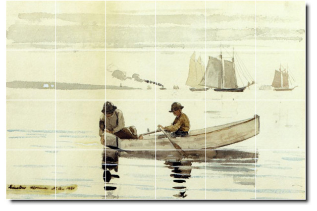 Winslow Homer Waterfront Painting Ceramic Tile Mural #451, 48"x32"