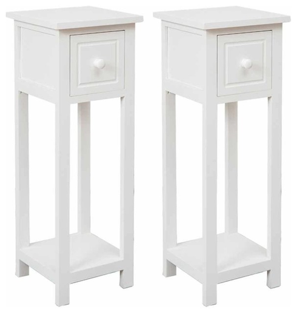 Traditional Set of 2 Bedside Tables With Storage Drawer, White