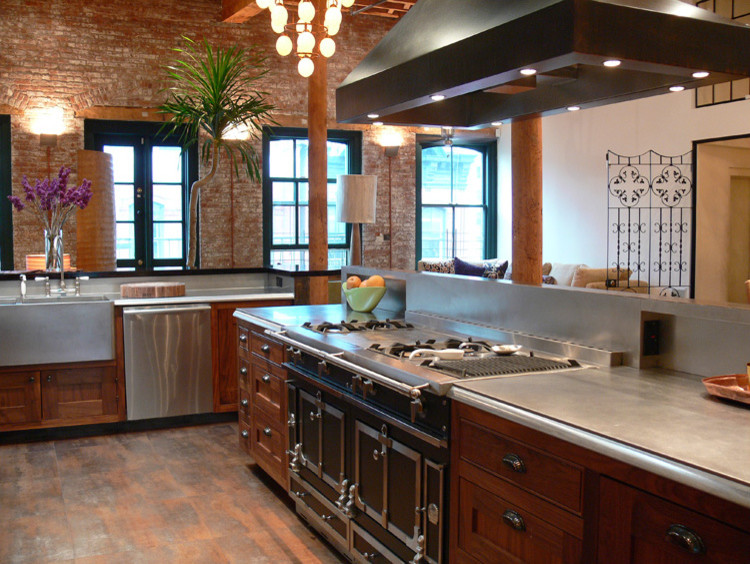 Design ideas for an eclectic kitchen in New York with porcelain floors.