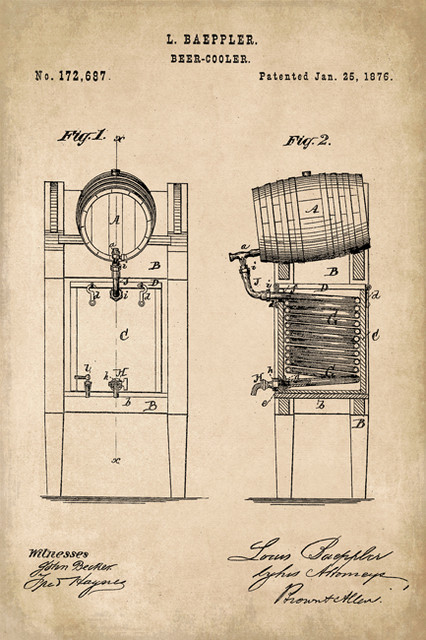 1876 Beer Mug Patent Print Art Drawing Poster 18 X 24