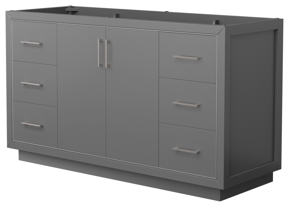 Icon 60" Single Vanity, Dark Gray, No Top, No Sink, Brushed Nickel Trim ...