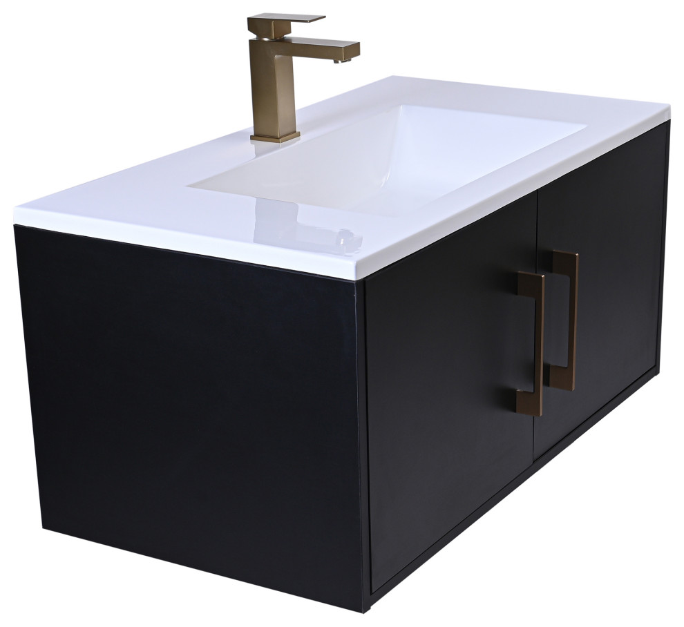 Wall Mounted Single Bathroom Vanity, Acrylic Top, 36" Modern Bathroom Vanities And Sink