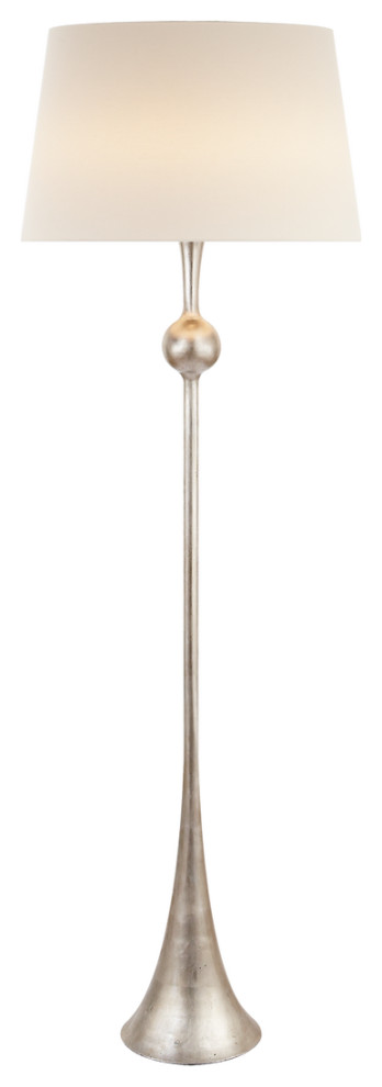 Dover Floor Lamp in Burnished Silver Leaf with Linen Shade