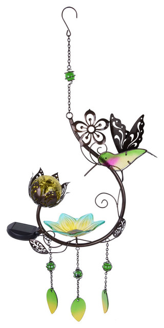 Solar Lighted Hummingbird Hanging Glass Bird Feeder Contemporary