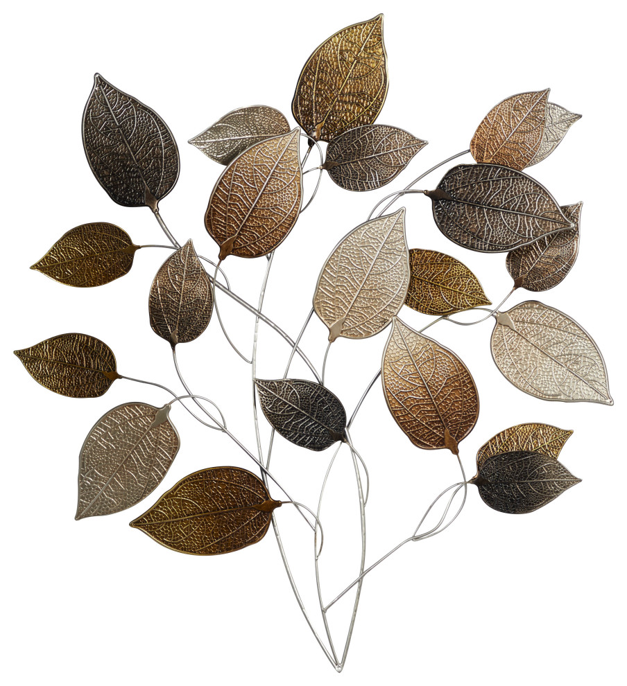 Metal Silver and Bronze Textured Leaf Wall Decor, 30"x33