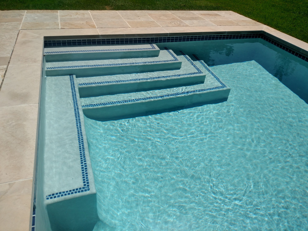 Pool - large backyard rectangular pool idea in Denver