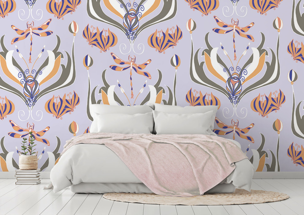 This is an example of an arts and crafts bedroom in Other with multi-coloured walls and wallpaper.