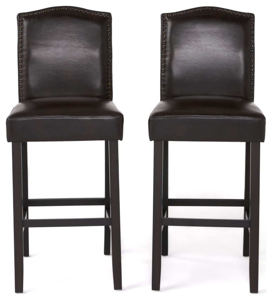 GDF Studio Auburn Brown Leather Backed Bar Stools, Set of 2