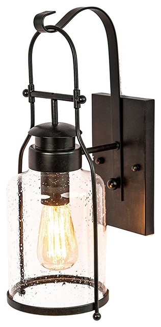 Rustic Wall Light Lantern With Jug Bubble Glass, Rubbed Bronze