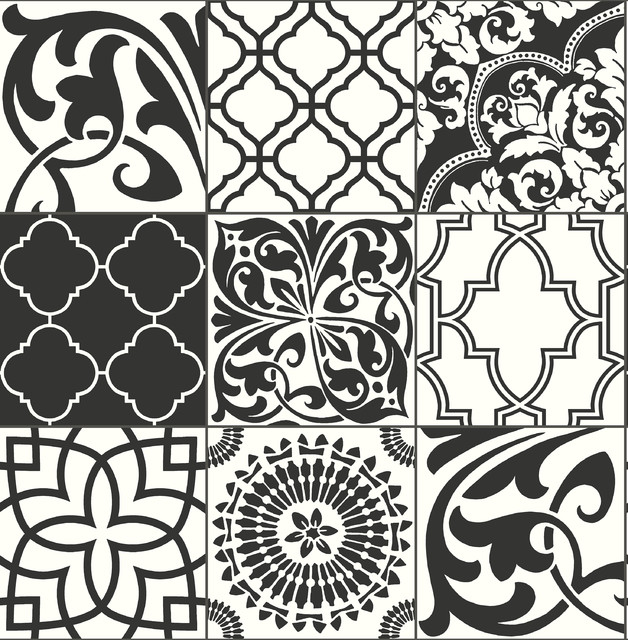 Nextwall Black And White Graphic Tile Peel And Stick Wallpaper